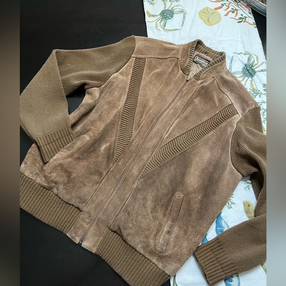 Vintage XL SPORTSWEAR Sears suede leather JACKET stylish brown texture VTG